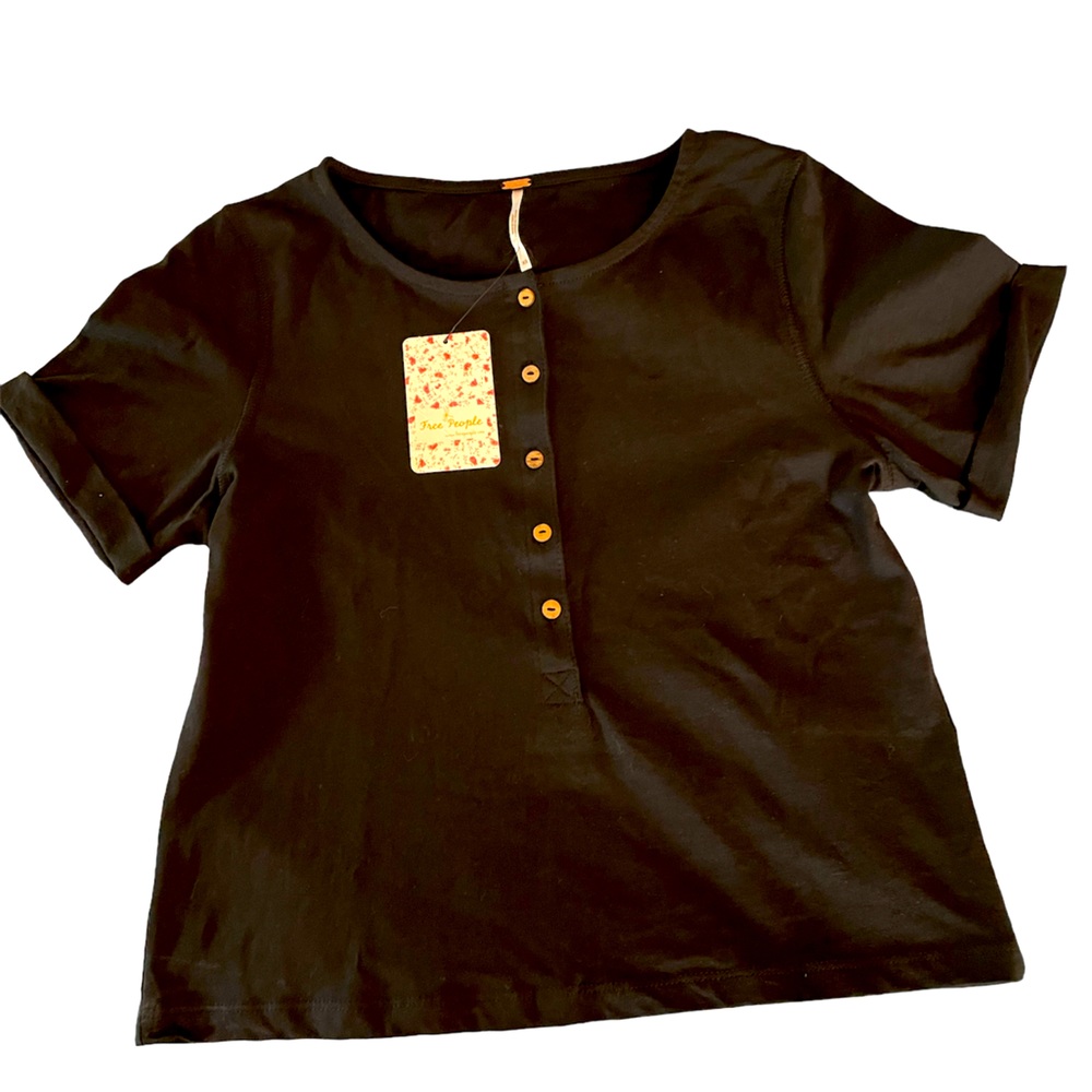 Free people. NWT. Cotton black Henley crop top. Size small